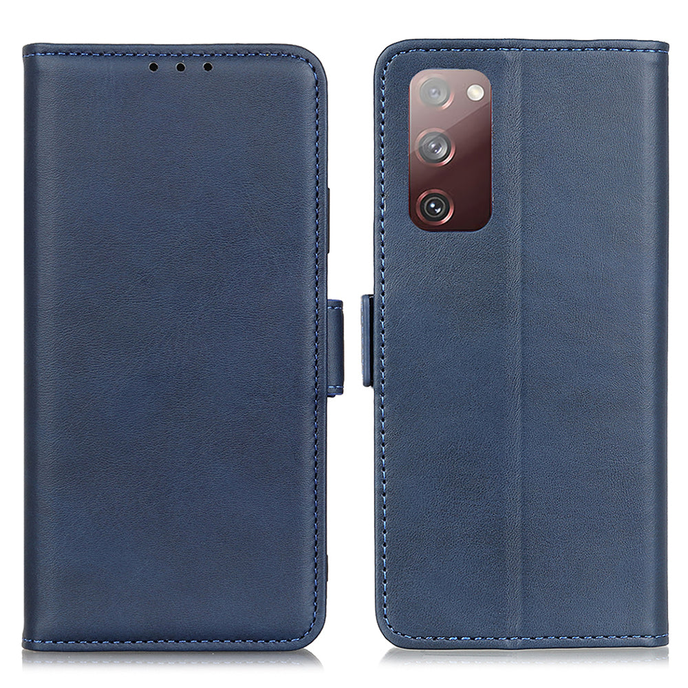 Anti-scratch Shockproof Magnetic Clasp Leather Phone Case Shell for Samsung Galaxy S20 FE 4G/5G/S20 Lite/S20 FE 2022 - Blue