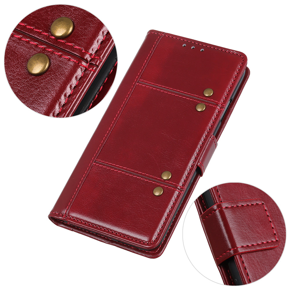 Rivet Decor Crazy Horse Texture Shell Leather Cover for Samsung Galaxy S20 FE/S20 Fan Edition/S20 FE 5G/S20 Fan Edition 5G/S20 Lite/S20 Lite - Red