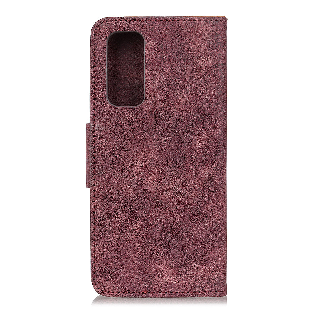 Retro Style Split Leather Shell for Samsung Galaxy S20 FE/S20 Fan Edition/S20 FE 5G/S20 Fan Edition 5G/S20 Lite - Wine Red