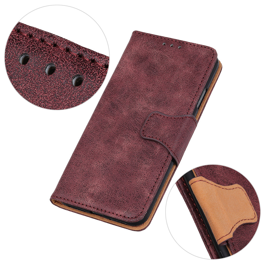 Retro Style Split Leather Shell for Samsung Galaxy S20 FE/S20 Fan Edition/S20 FE 5G/S20 Fan Edition 5G/S20 Lite - Wine Red