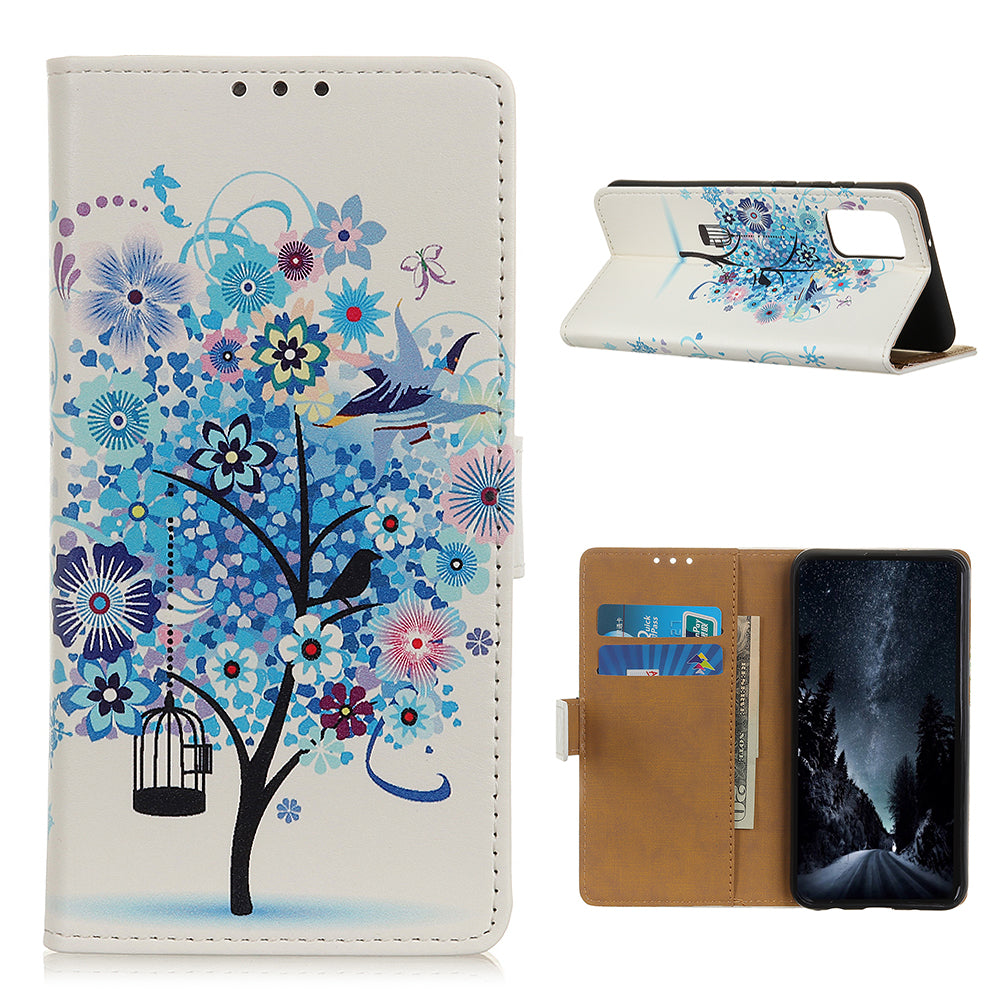 For Samsung Galaxy S20 FE/S20 Fan Edition/S20 FE 5G/S20 Fan Edition 5G/S20 Lite/S20 Lite Phone Case Pattern Printing PU Leather Shockproof Cover with Stand Wallet - Blue Tree with Birdcage