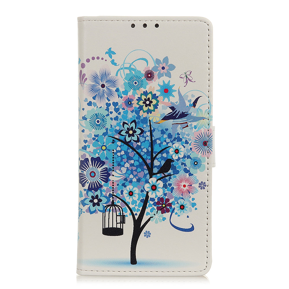 For Samsung Galaxy S20 FE/S20 Fan Edition/S20 FE 5G/S20 Fan Edition 5G/S20 Lite/S20 Lite Phone Case Pattern Printing PU Leather Shockproof Cover with Stand Wallet - Blue Tree with Birdcage