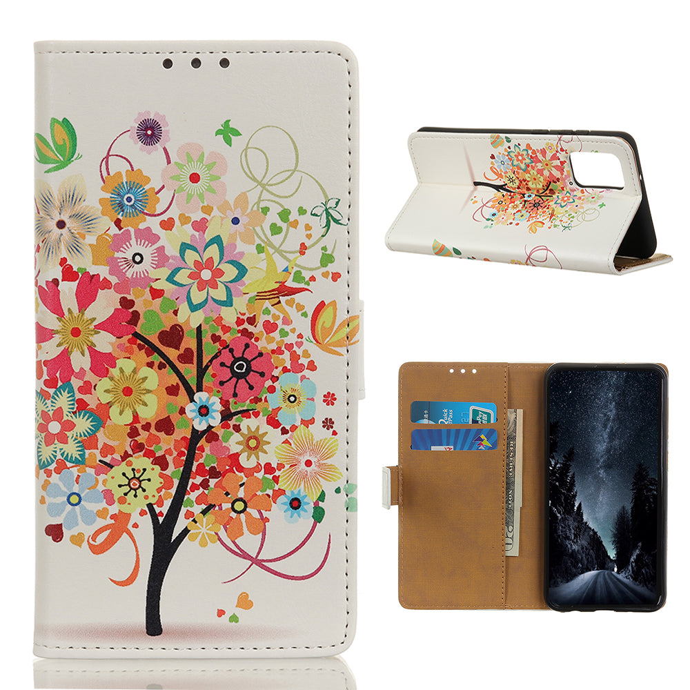 For Samsung Galaxy S20 FE/S20 Fan Edition/S20 FE 5G/S20 Fan Edition 5G/S20 Lite/S20 Lite Phone Case Pattern Printing PU Leather Shockproof Cover with Stand Wallet - Colorful Flowers Tree