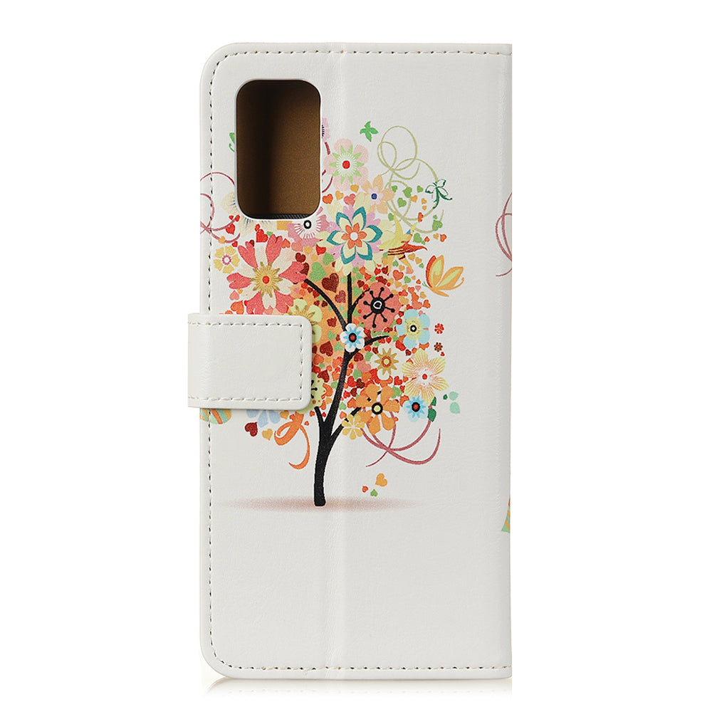 For Samsung Galaxy S20 FE/S20 Fan Edition/S20 FE 5G/S20 Fan Edition 5G/S20 Lite/S20 Lite Phone Case Pattern Printing PU Leather Shockproof Cover with Stand Wallet - Colorful Flowers Tree