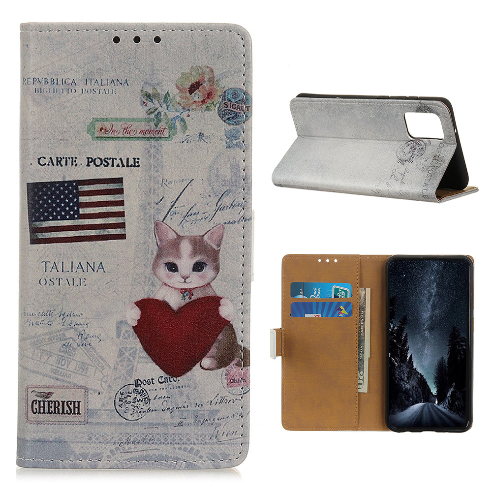 For Samsung Galaxy S20 FE/S20 Fan Edition/S20 FE 5G/S20 Fan Edition 5G/S20 Lite/S20 Lite Phone Case Pattern Printing PU Leather Shockproof Cover with Stand Wallet - Cat Holding Heart