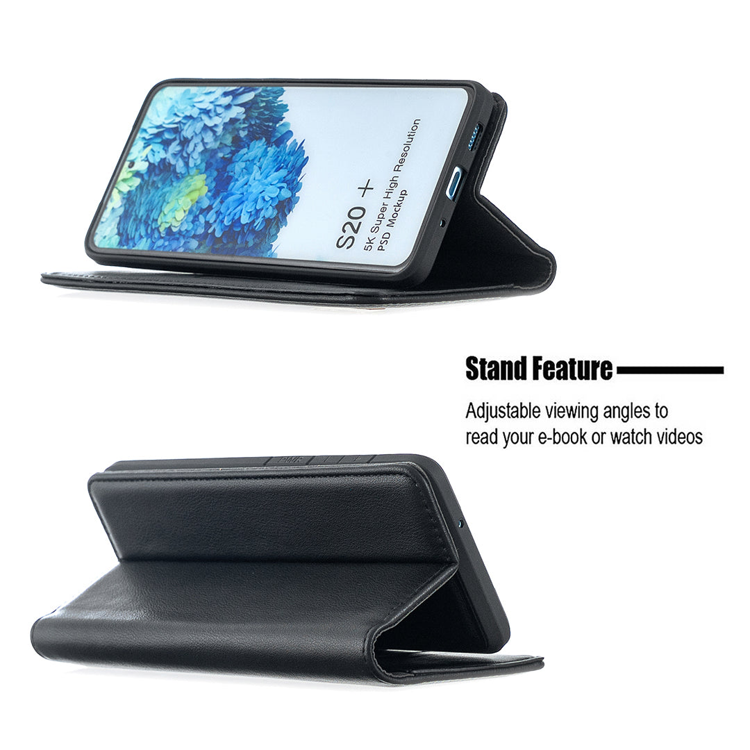 Detachable 2-in-1 Genuine Leather Wallet Stand Case for Samsung Galaxy S20 Plus / S20 Plus 5G - Black