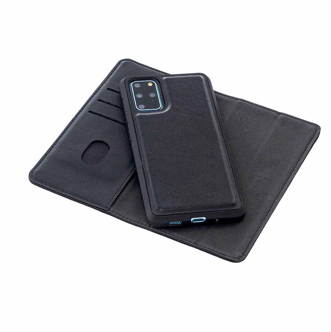 Detachable 2-in-1 Genuine Leather Wallet Stand Case for Samsung Galaxy S20 Plus / S20 Plus 5G - Black