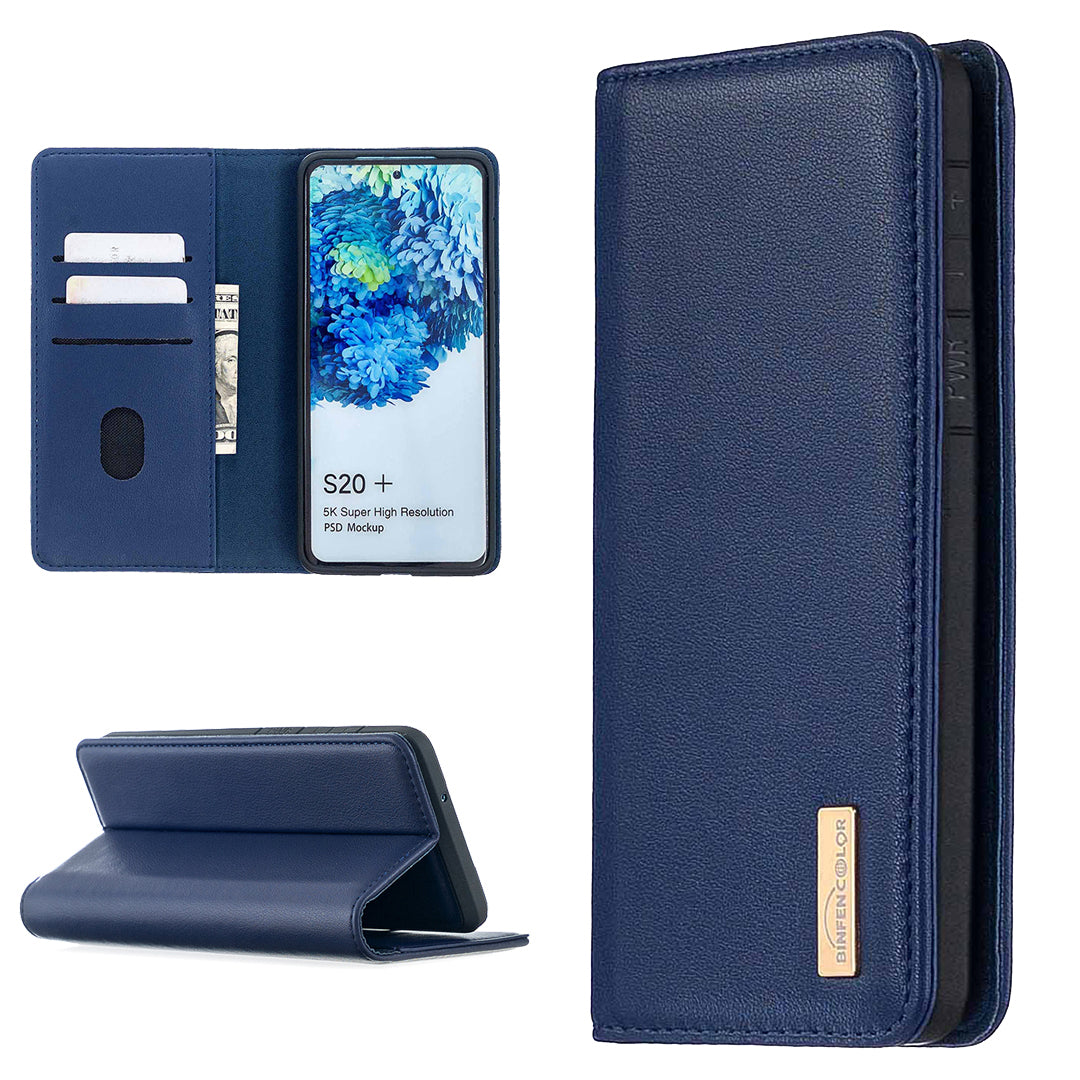 Detachable 2-in-1 Genuine Leather Wallet Stand Case for Samsung Galaxy S20 Plus / S20 Plus 5G - Blue