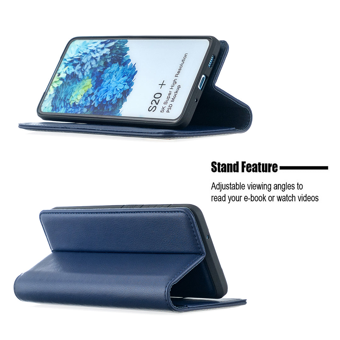 Detachable 2-in-1 Genuine Leather Wallet Stand Case for Samsung Galaxy S20 Plus / S20 Plus 5G - Blue