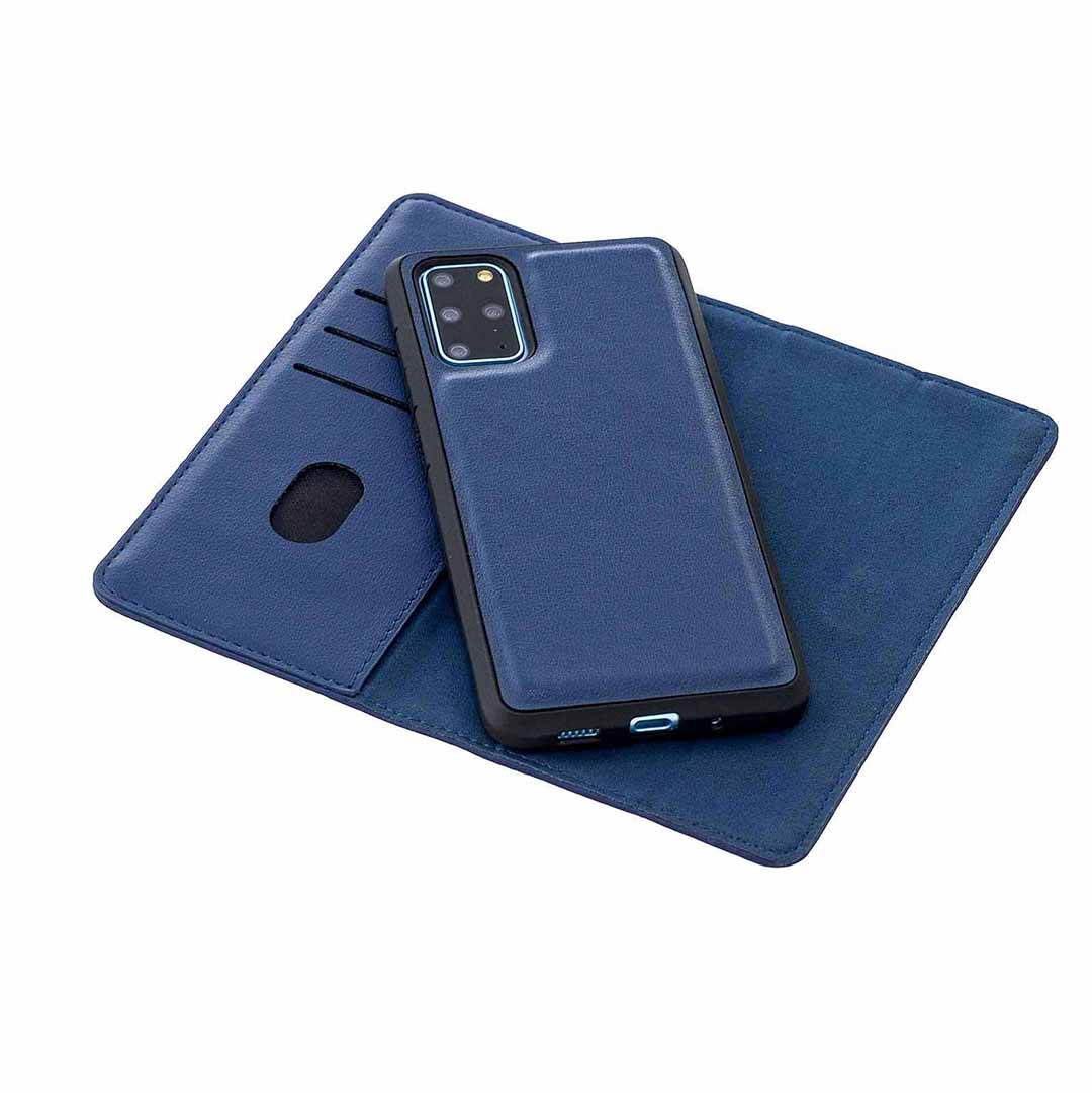 Detachable 2-in-1 Genuine Leather Wallet Stand Case for Samsung Galaxy S20 Plus / S20 Plus 5G - Blue