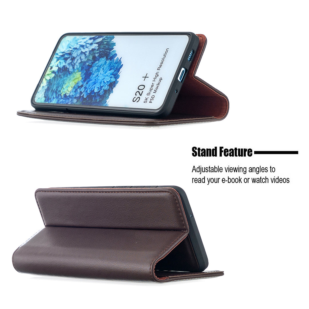 Detachable 2-in-1 Genuine Leather Wallet Stand Case for Samsung Galaxy S20 Plus / S20 Plus 5G - Brown