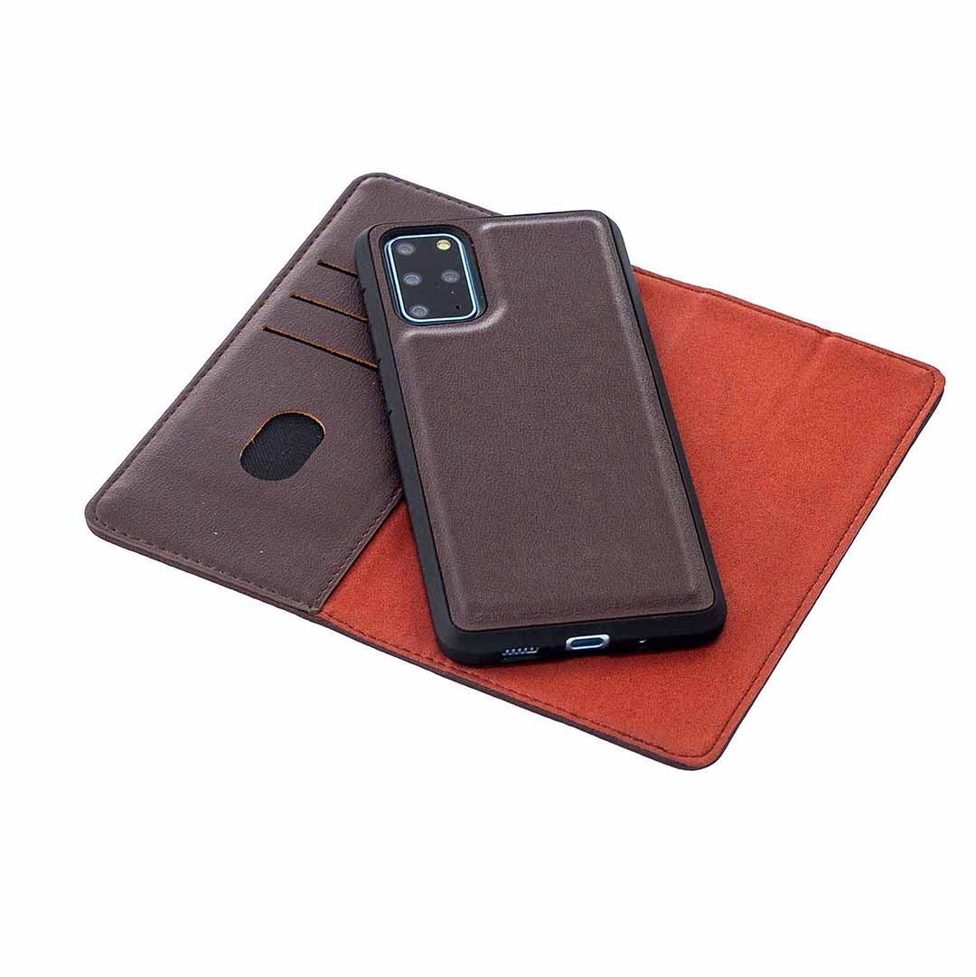 Detachable 2-in-1 Genuine Leather Wallet Stand Case for Samsung Galaxy S20 Plus / S20 Plus 5G - Brown