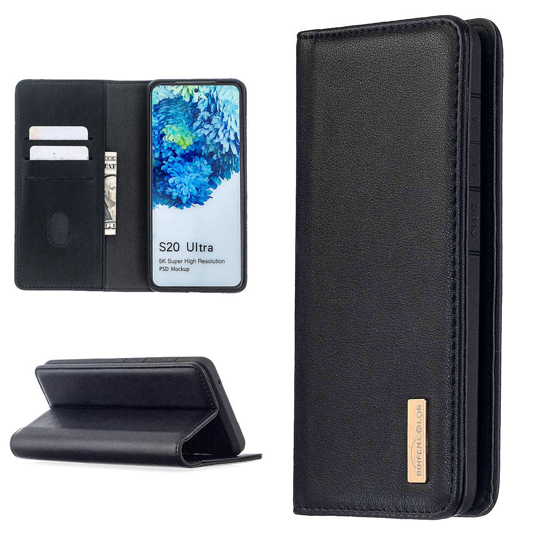 Detachable 2-in-1 Genuine Leather Wallet Stand Case for Samsung Galaxy S20 Ultra - Black