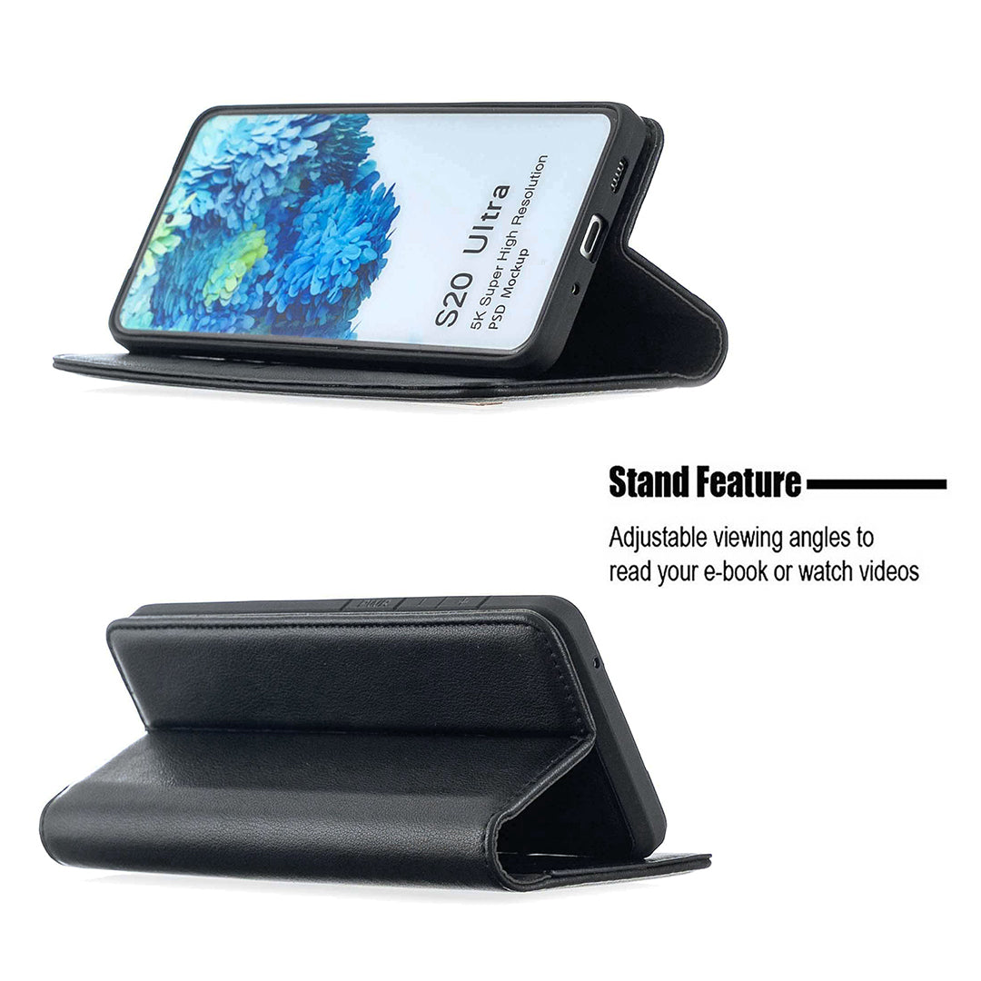 Detachable 2-in-1 Genuine Leather Wallet Stand Case for Samsung Galaxy S20 Ultra - Black