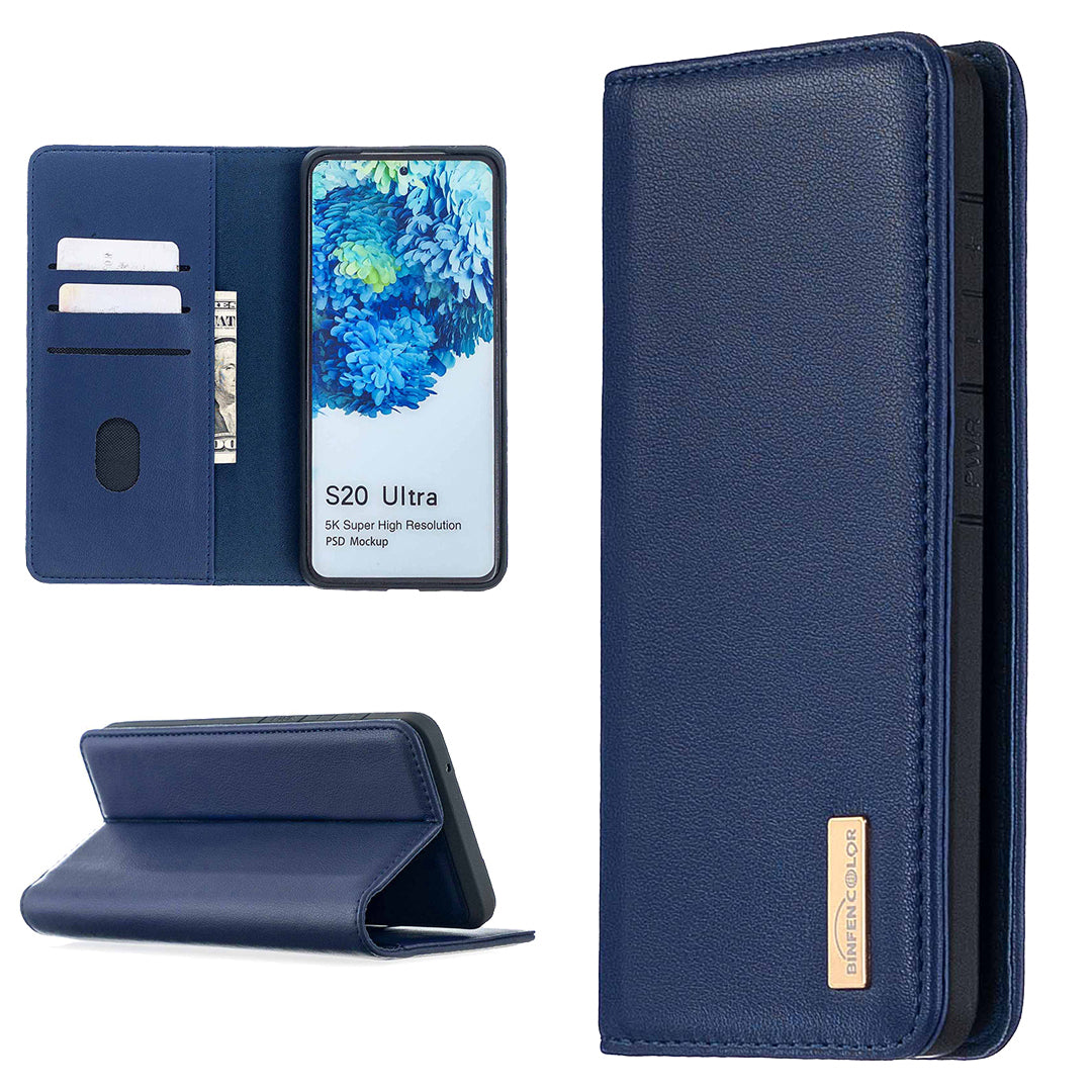 Detachable 2-in-1 Genuine Leather Wallet Stand Case for Samsung Galaxy S20 Ultra - Blue