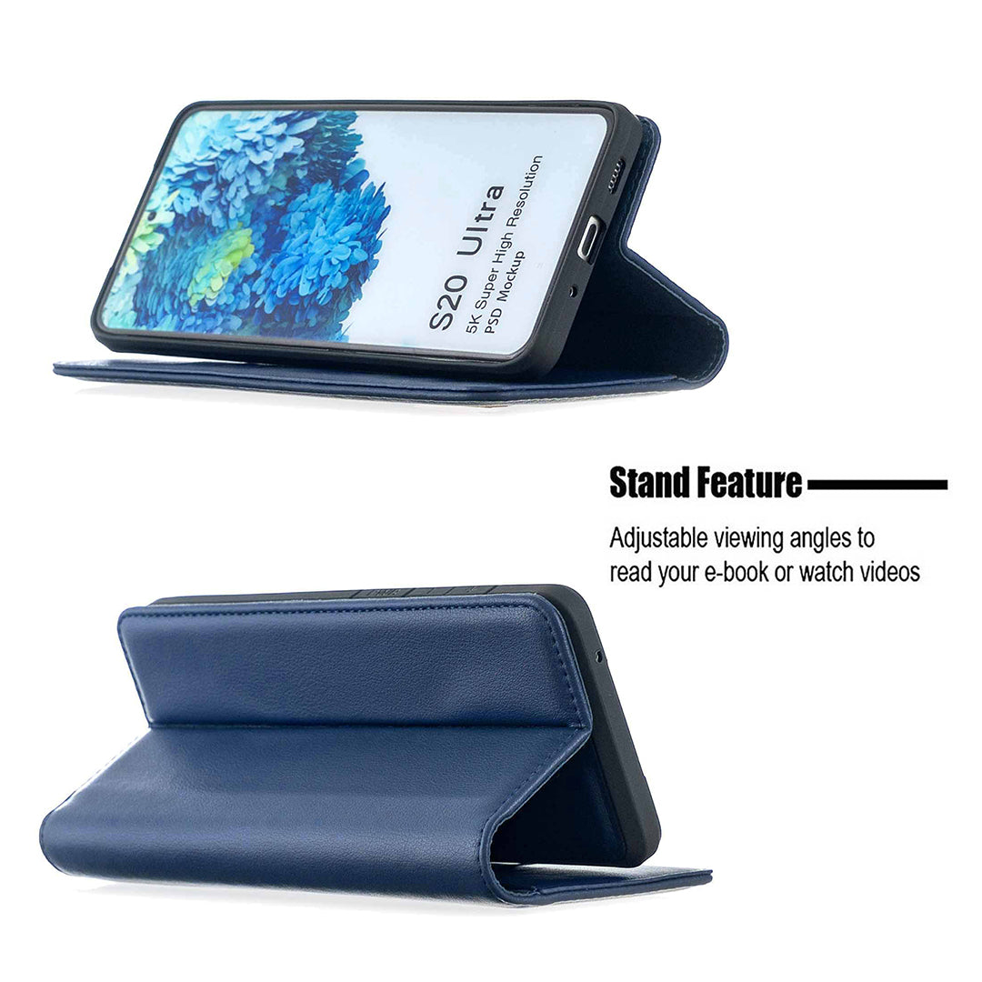 Detachable 2-in-1 Genuine Leather Wallet Stand Case for Samsung Galaxy S20 Ultra - Blue