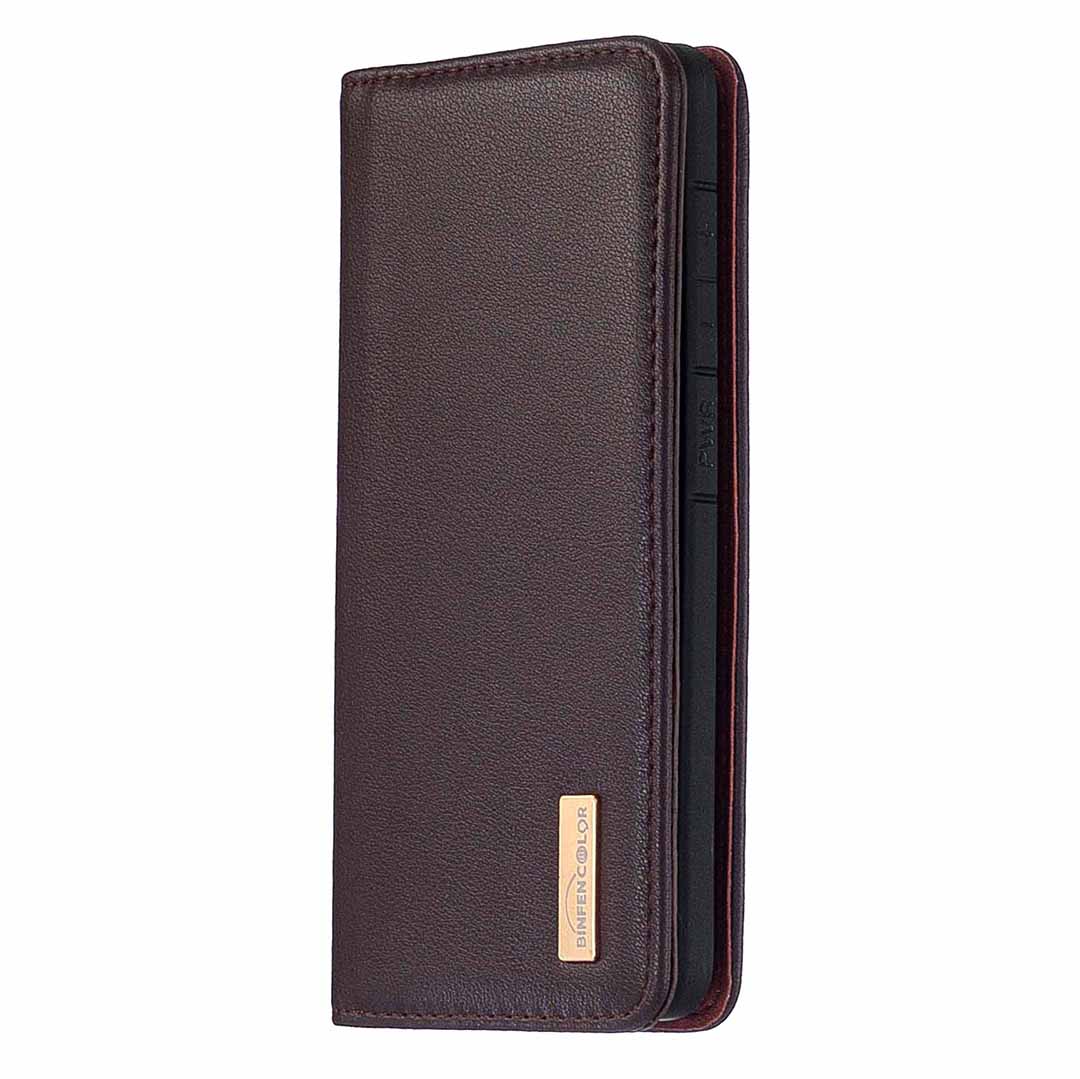 Detachable 2-in-1 Genuine Leather Wallet Stand Case for Samsung Galaxy S20 Ultra - Brown