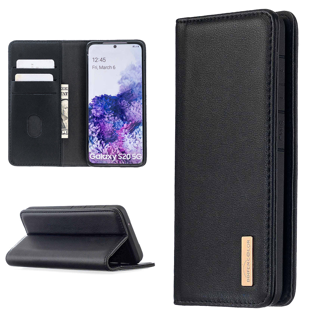 Detachable 2-in-1 Genuine Leather Wallet Stand Case for Samsung Galaxy S20 4G/S20 5G - Black