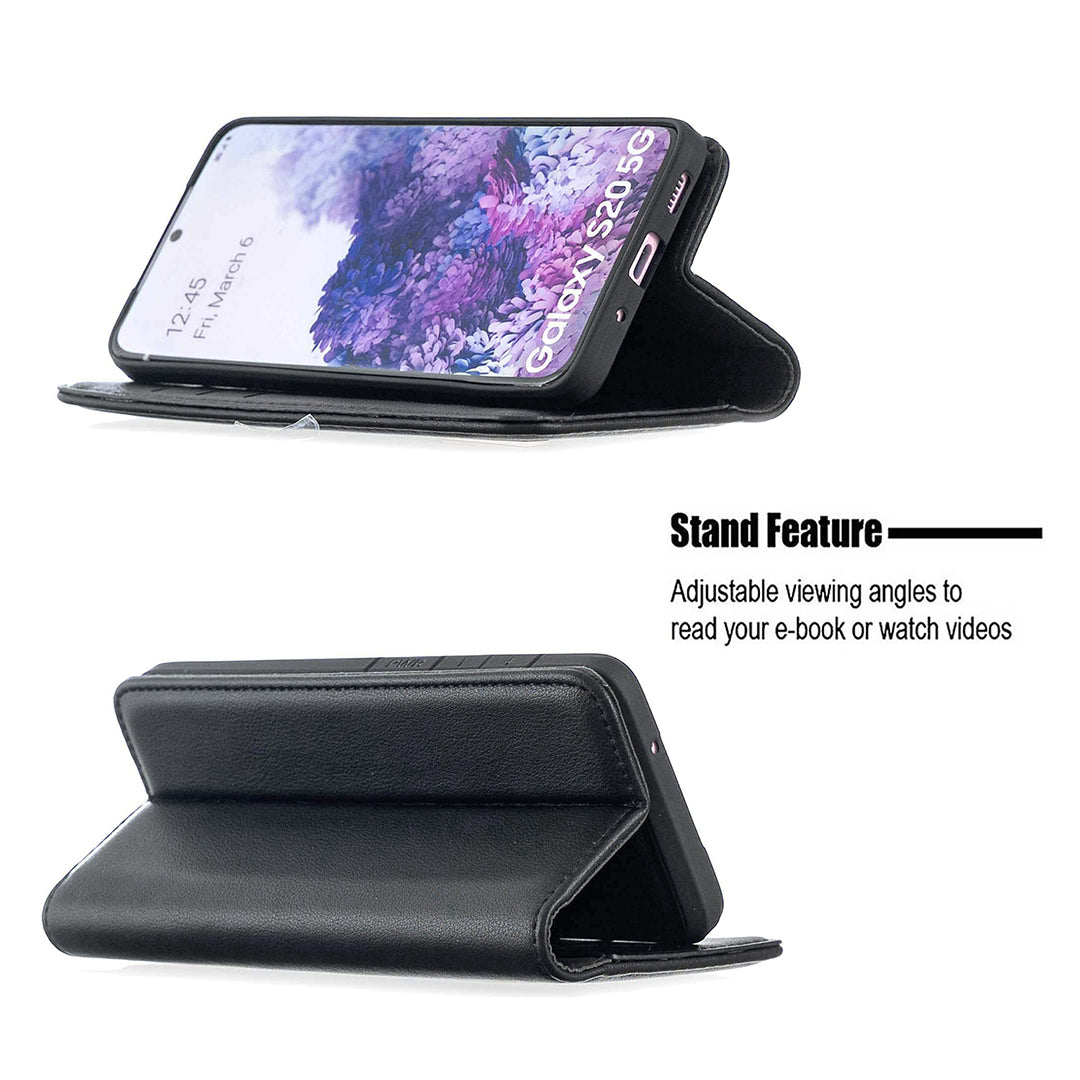 Detachable 2-in-1 Genuine Leather Wallet Stand Case for Samsung Galaxy S20 4G/S20 5G - Black