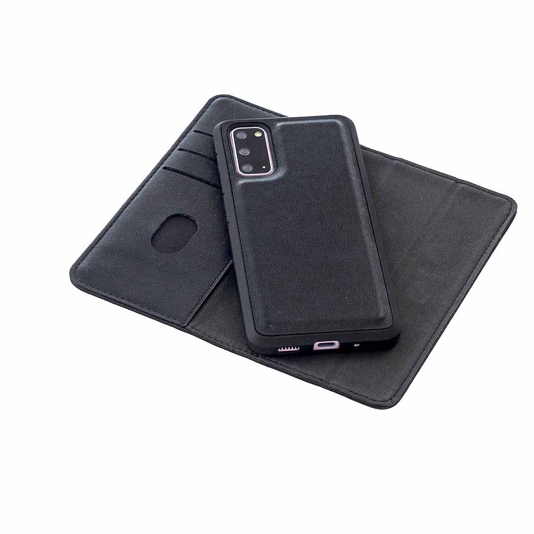 Detachable 2-in-1 Genuine Leather Wallet Stand Case for Samsung Galaxy S20 4G/S20 5G - Black