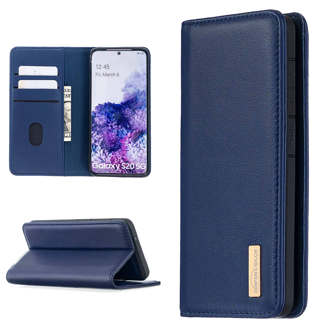 Detachable 2-in-1 Genuine Leather Wallet Stand Case for Samsung Galaxy S20 4G/S20 5G - Blue