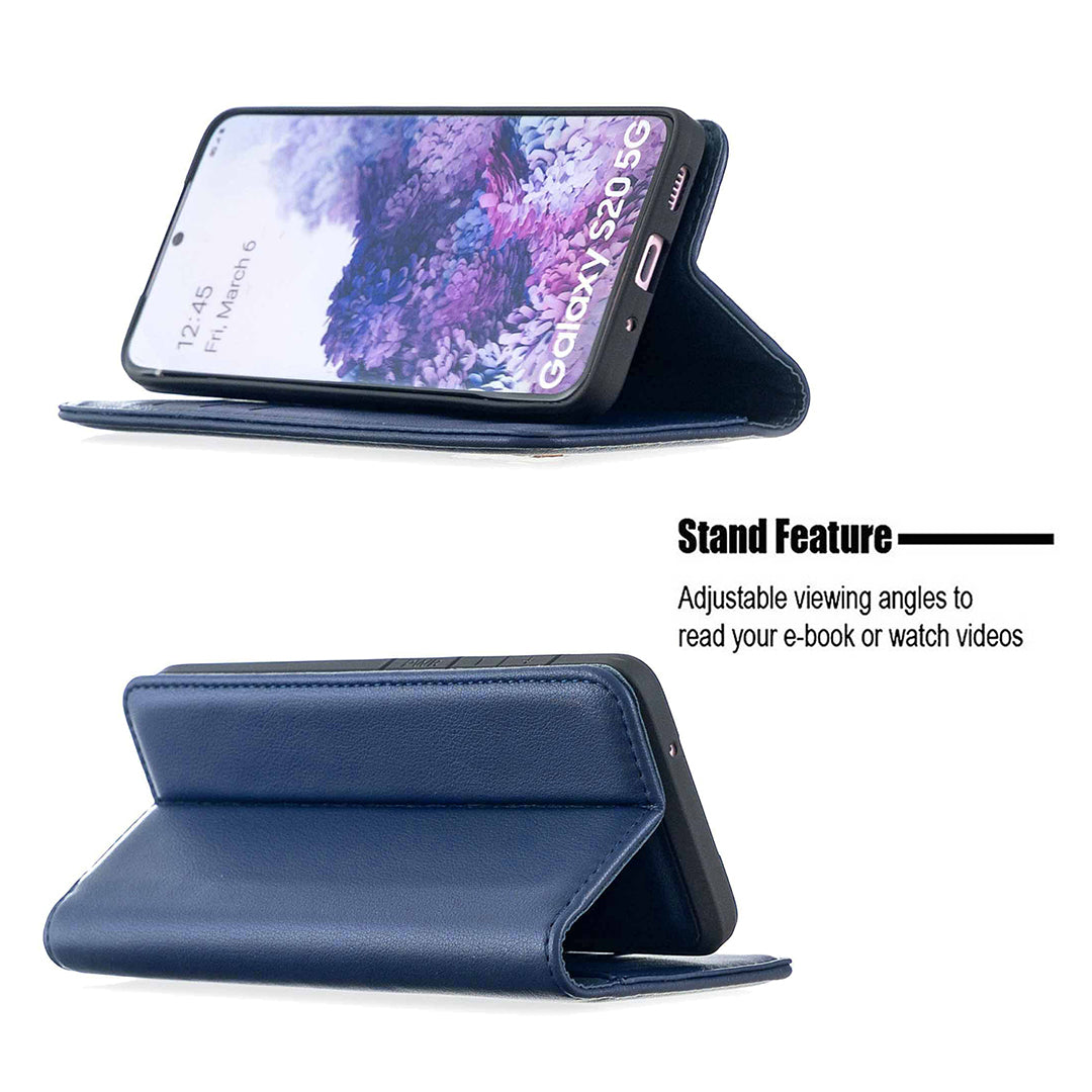 Detachable 2-in-1 Genuine Leather Wallet Stand Case for Samsung Galaxy S20 4G/S20 5G - Blue