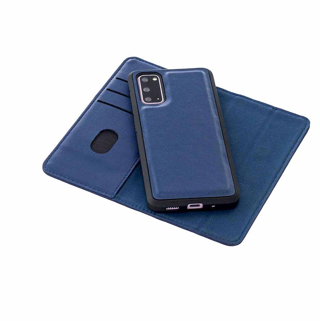 Detachable 2-in-1 Genuine Leather Wallet Stand Case for Samsung Galaxy S20 4G/S20 5G - Blue