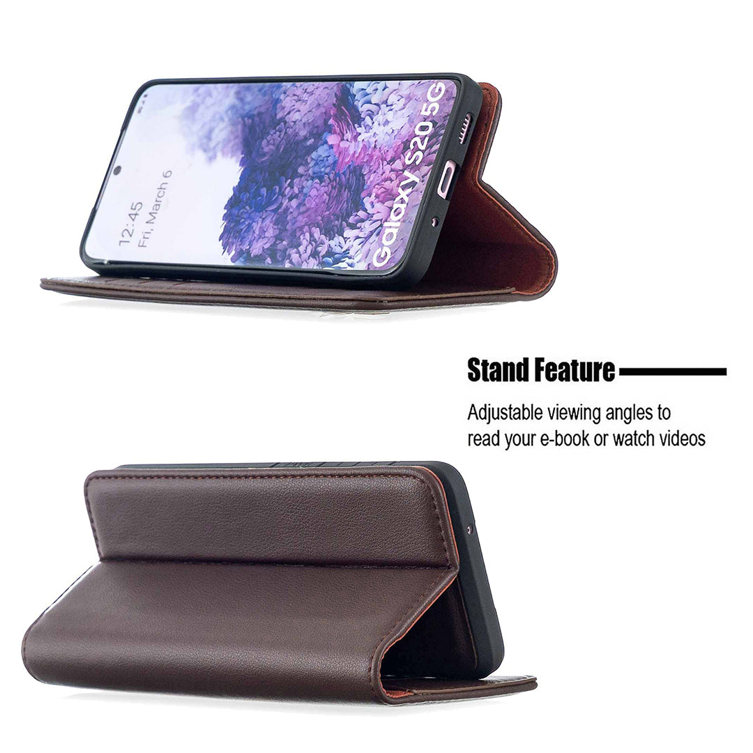 Detachable 2-in-1 Genuine Leather Wallet Stand Case for Samsung Galaxy S20 4G/S20 5G - Brown