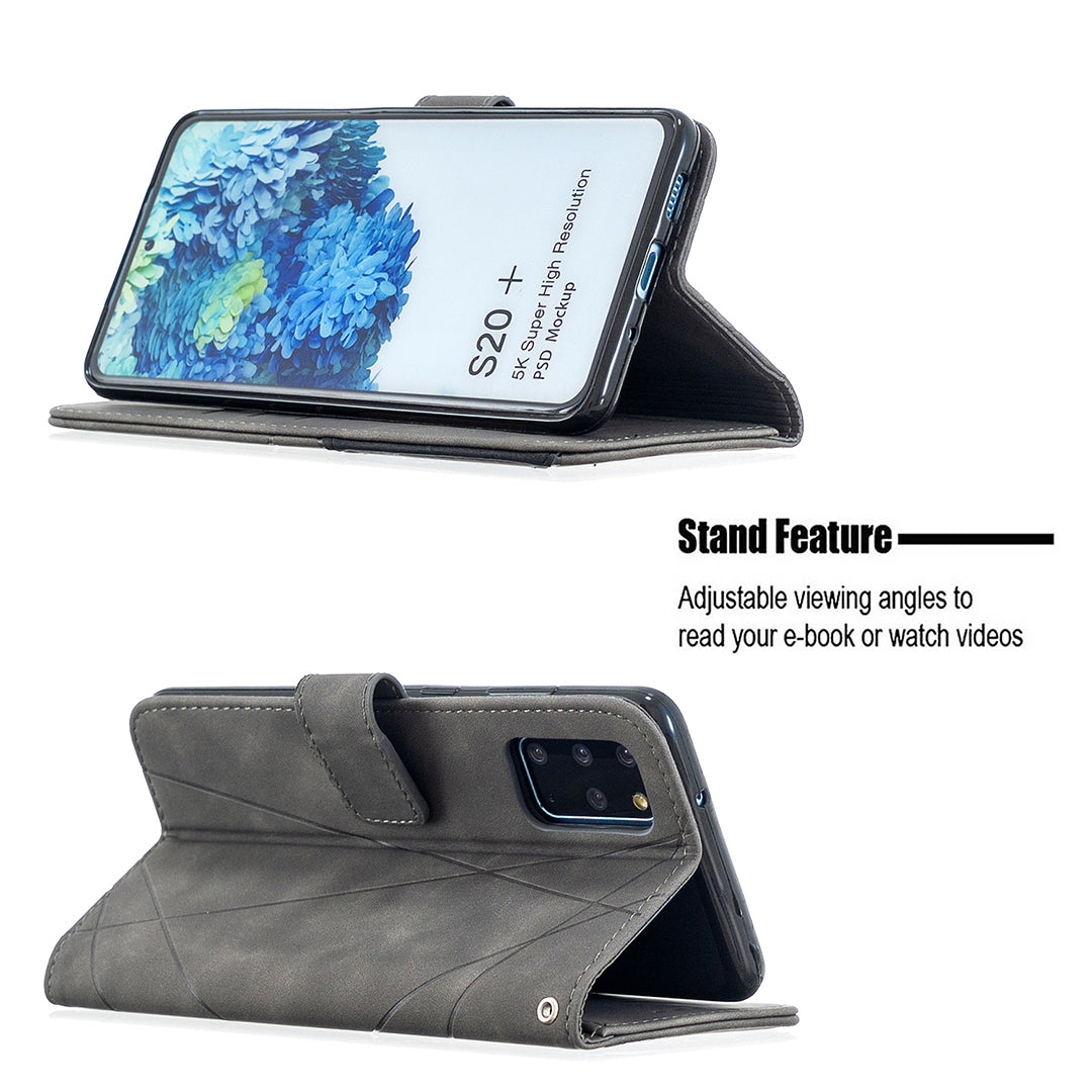 BF05 Style Geometric Texture Leather Cover for Samsung Galaxy S20 Plus - Grey