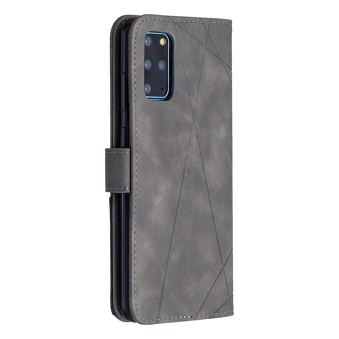 BF05 Style Geometric Texture Leather Cover for Samsung Galaxy S20 Plus - Grey