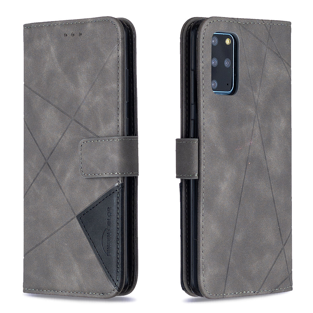 BF05 Style Geometric Texture Leather Cover for Samsung Galaxy S20 Plus - Grey