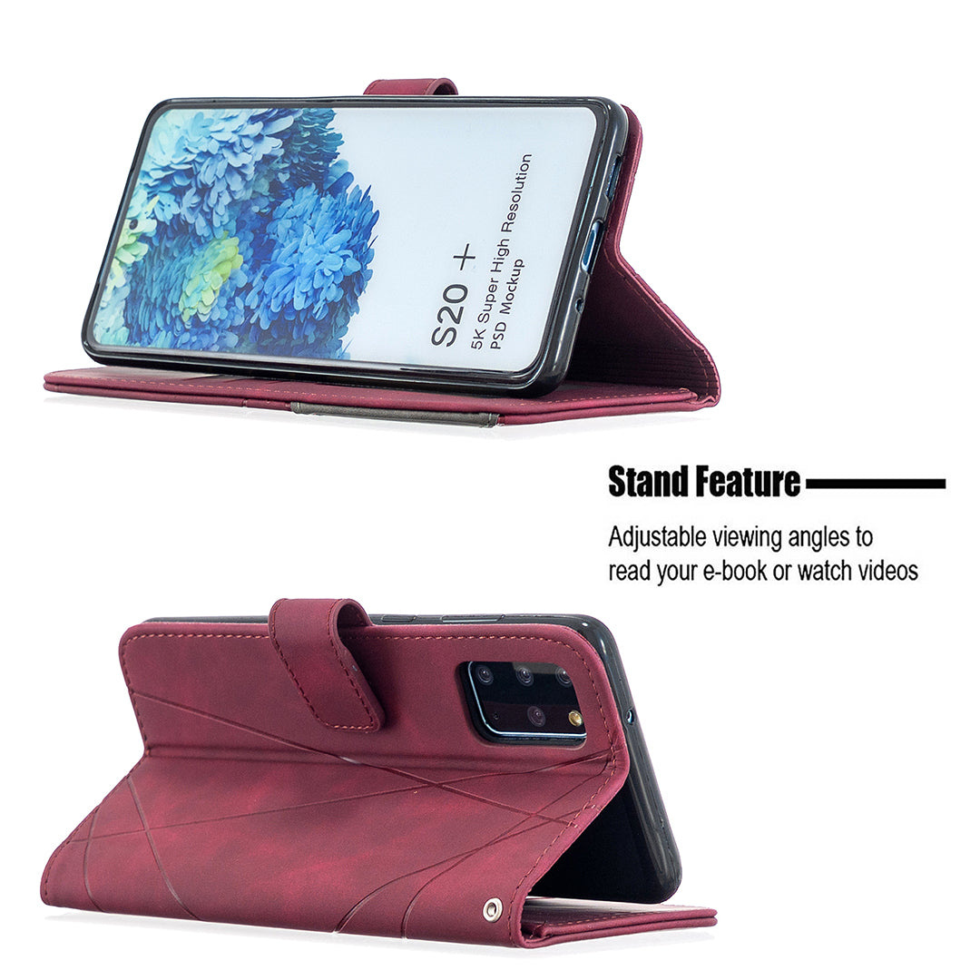 BF05 Style Geometric Texture Leather Cover for Samsung Galaxy S20 Plus - Wine Red