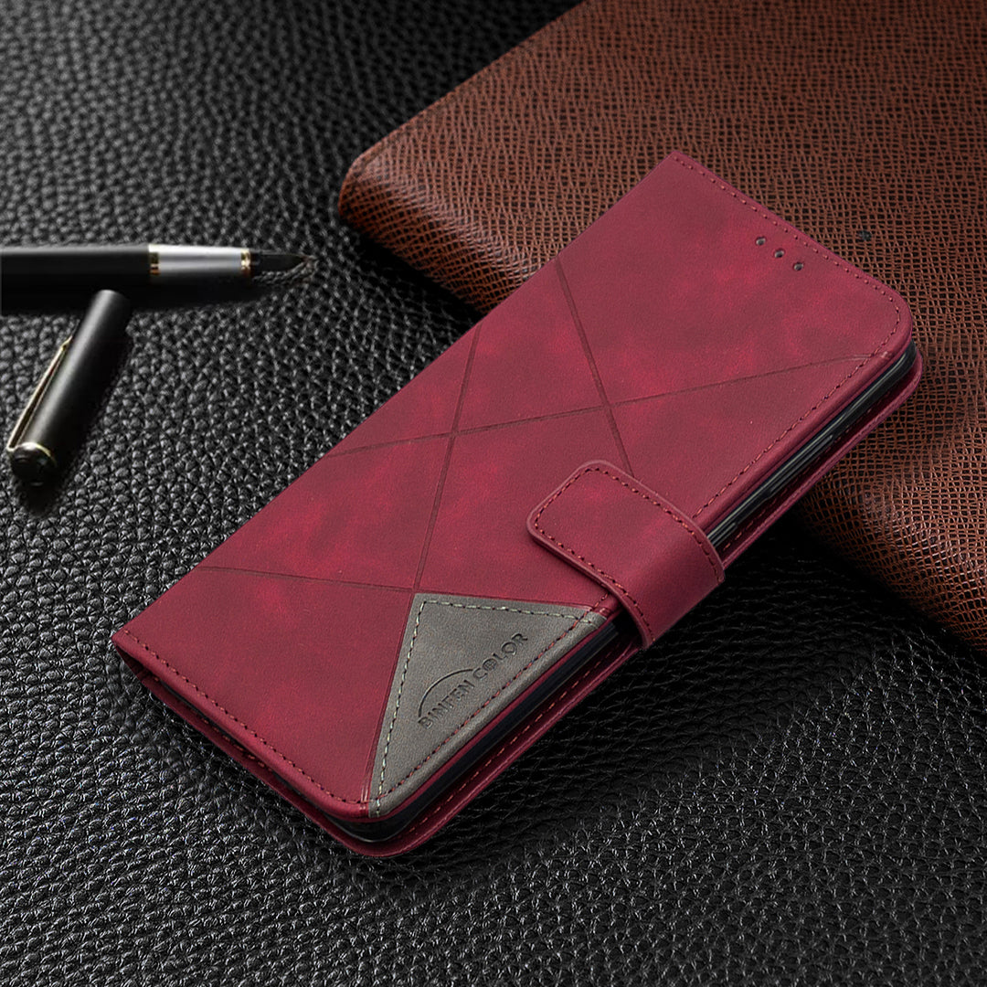 BF05 Style Geometric Texture Leather Cover for Samsung Galaxy S20 Plus - Wine Red