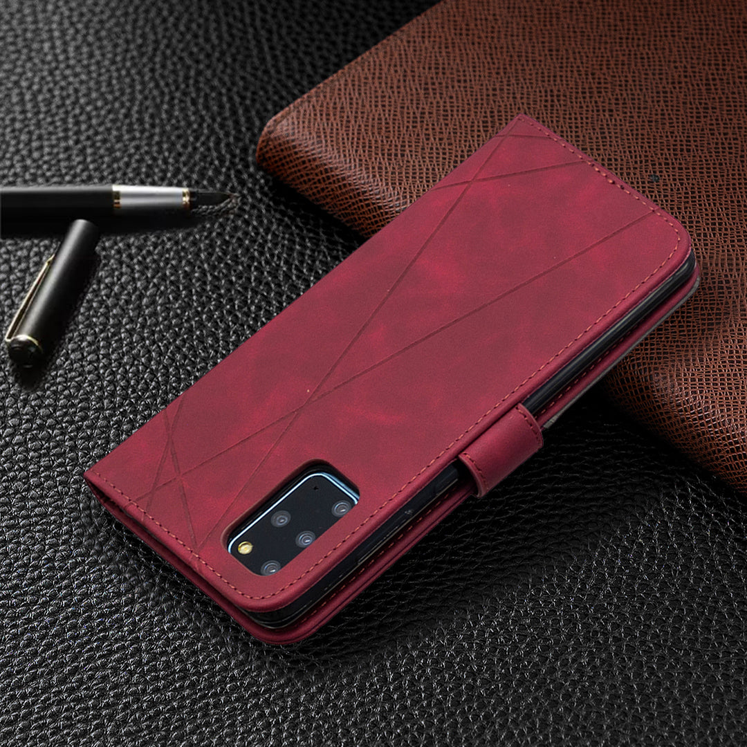 BF05 Style Geometric Texture Leather Cover for Samsung Galaxy S20 Plus - Wine Red