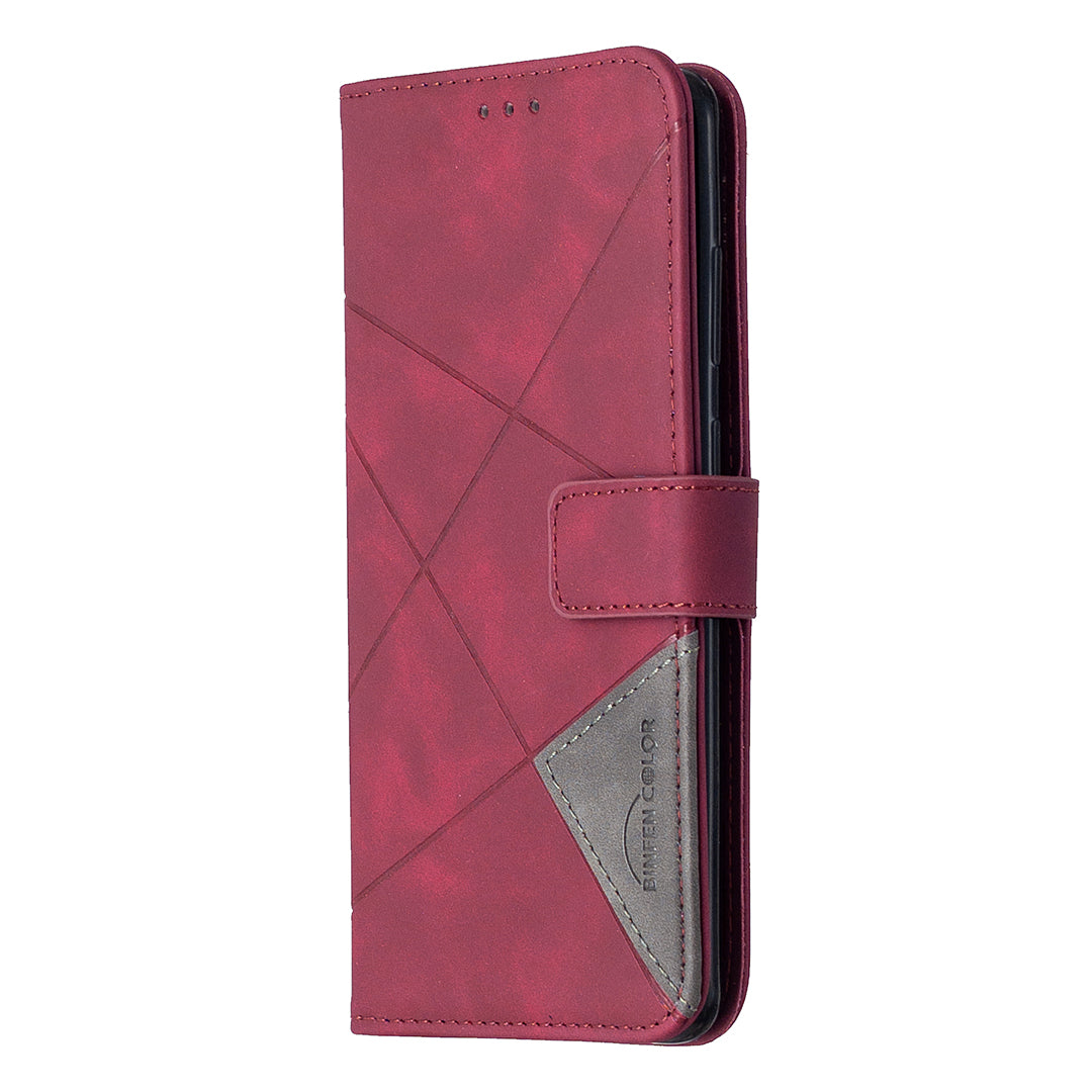 BF05 Style Geometric Texture Leather Cover for Samsung Galaxy S20 Plus - Wine Red