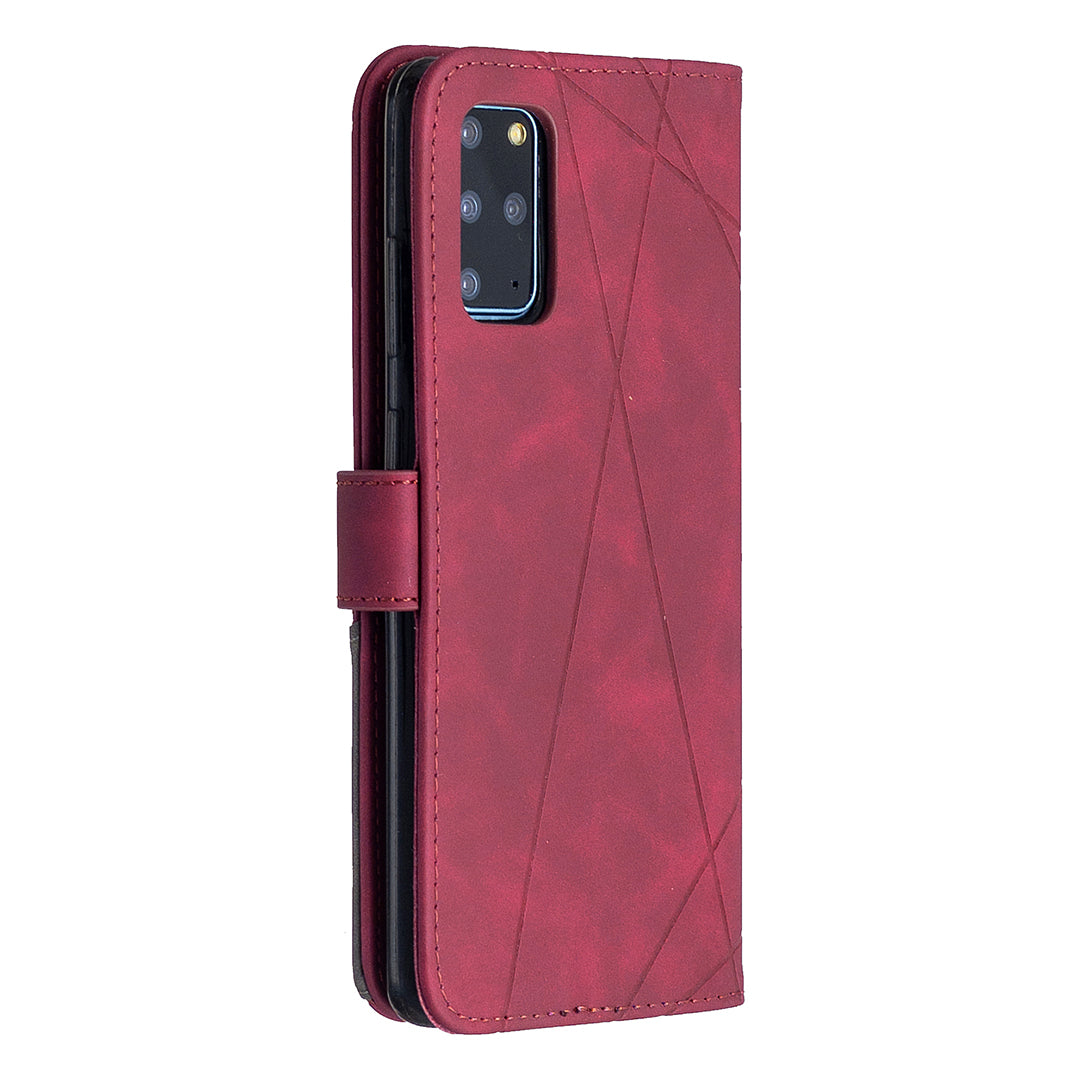 BF05 Style Geometric Texture Leather Cover for Samsung Galaxy S20 Plus - Wine Red