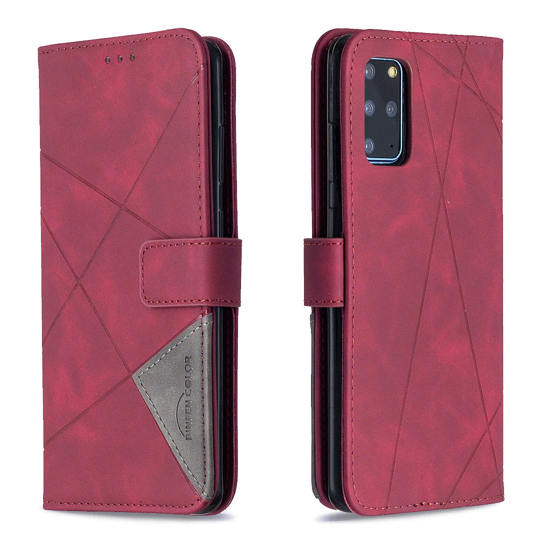 BF05 Style Geometric Texture Leather Cover for Samsung Galaxy S20 Plus - Wine Red