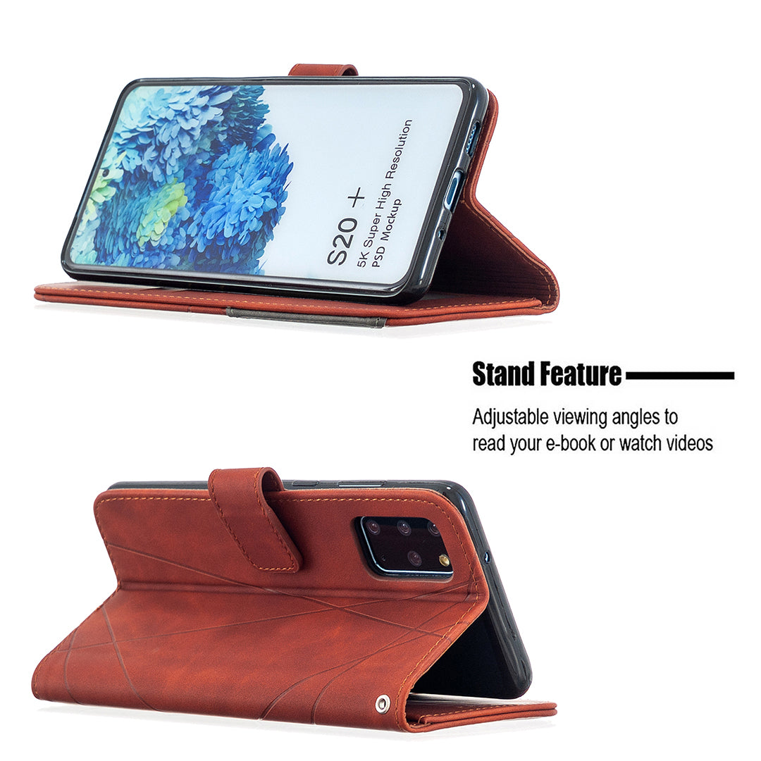 BF05 Style Geometric Texture Leather Cover for Samsung Galaxy S20 Plus - Red