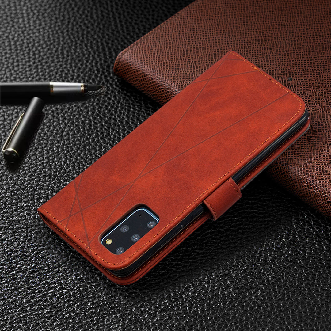 BF05 Style Geometric Texture Leather Cover for Samsung Galaxy S20 Plus - Red