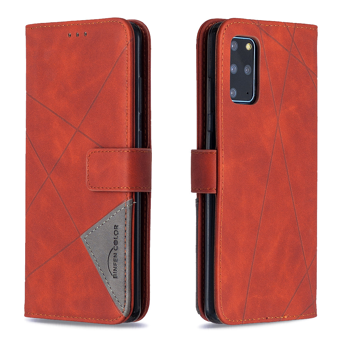 BF05 Style Geometric Texture Leather Cover for Samsung Galaxy S20 Plus - Red