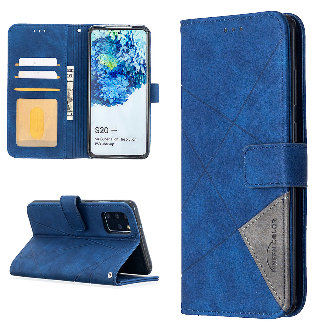 BF05 Style Geometric Texture Leather Cover for Samsung Galaxy S20 Plus - Blue