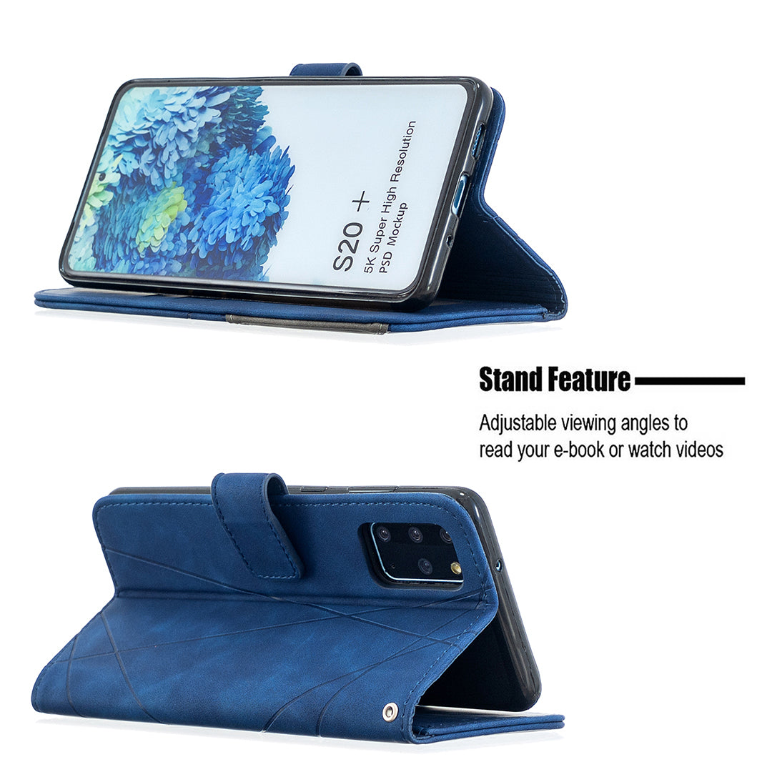 BF05 Style Geometric Texture Leather Cover for Samsung Galaxy S20 Plus - Blue