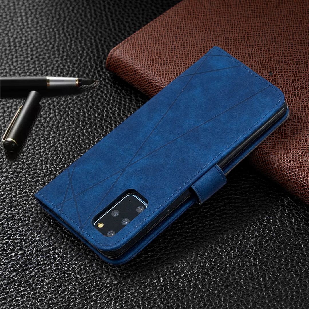 BF05 Style Geometric Texture Leather Cover for Samsung Galaxy S20 Plus - Blue