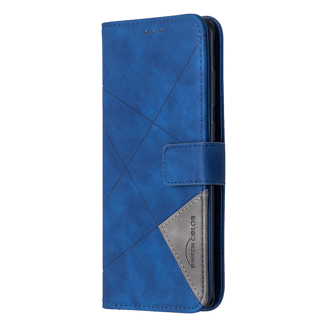 BF05 Style Geometric Texture Leather Cover for Samsung Galaxy S20 Plus - Blue