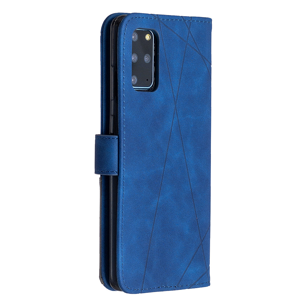 BF05 Style Geometric Texture Leather Cover for Samsung Galaxy S20 Plus - Blue