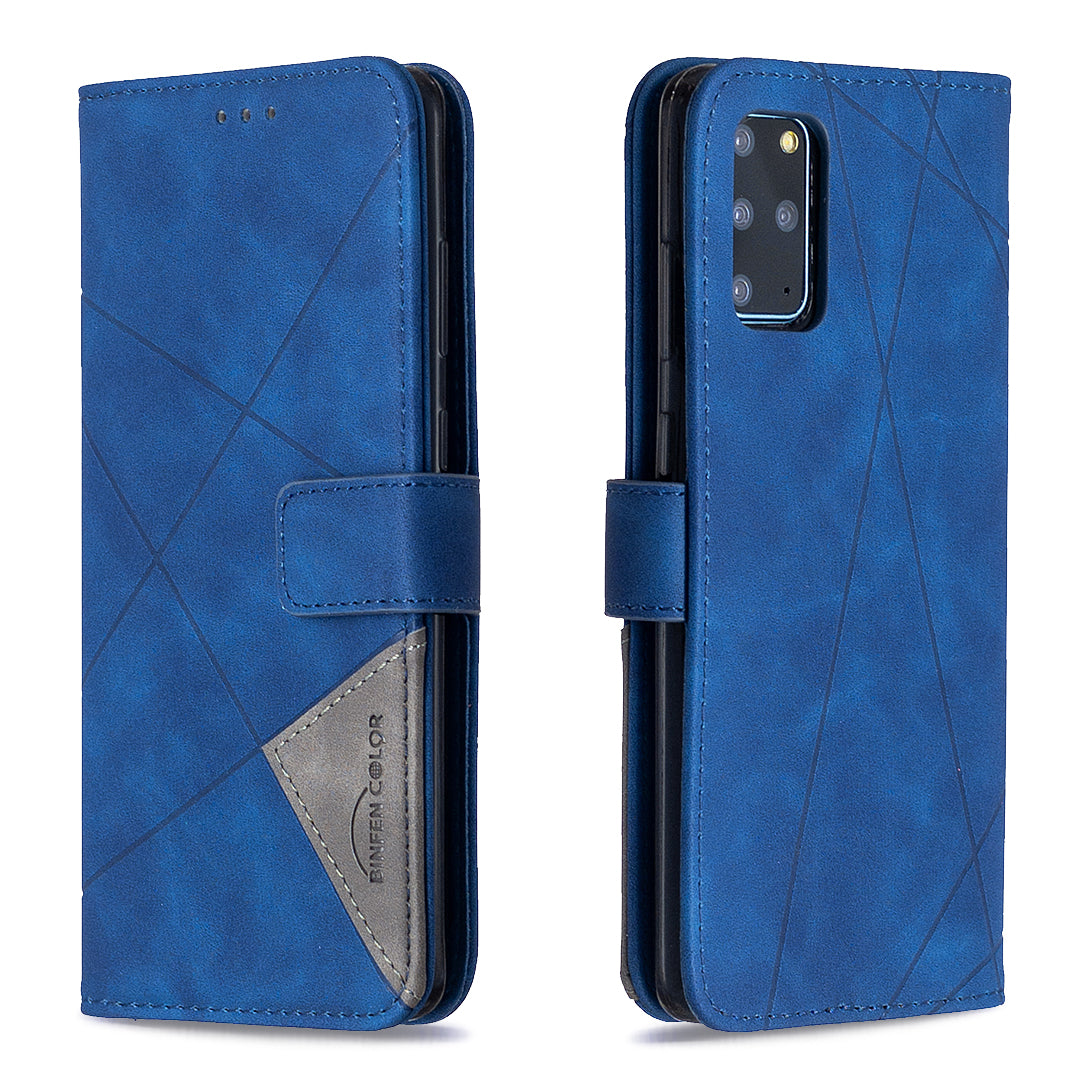 BF05 Style Geometric Texture Leather Cover for Samsung Galaxy S20 Plus - Blue