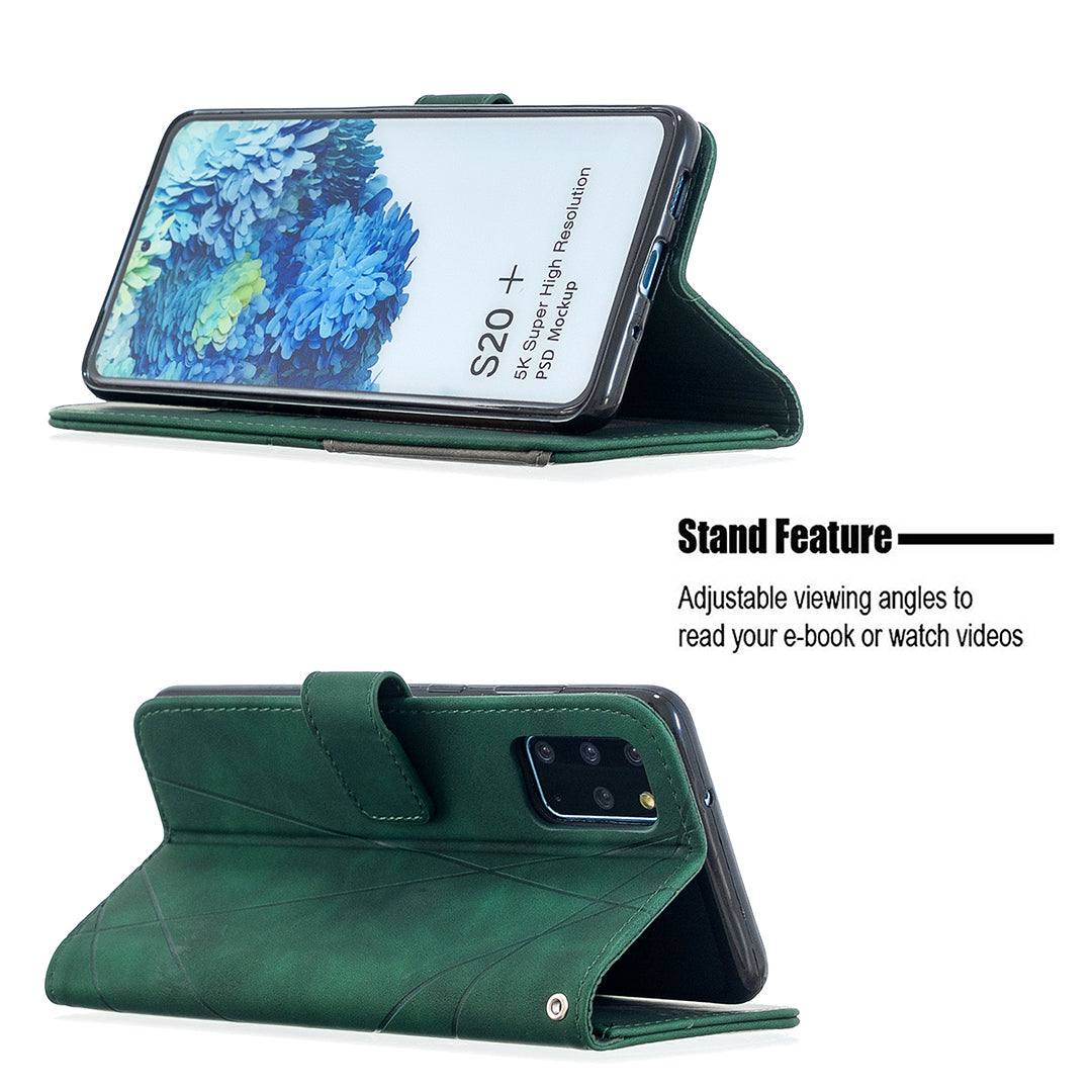 BF05 Style Geometric Texture Leather Cover for Samsung Galaxy S20 Plus - Green