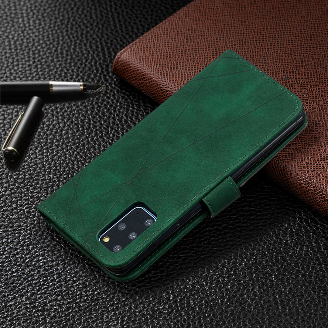 BF05 Style Geometric Texture Leather Cover for Samsung Galaxy S20 Plus - Green