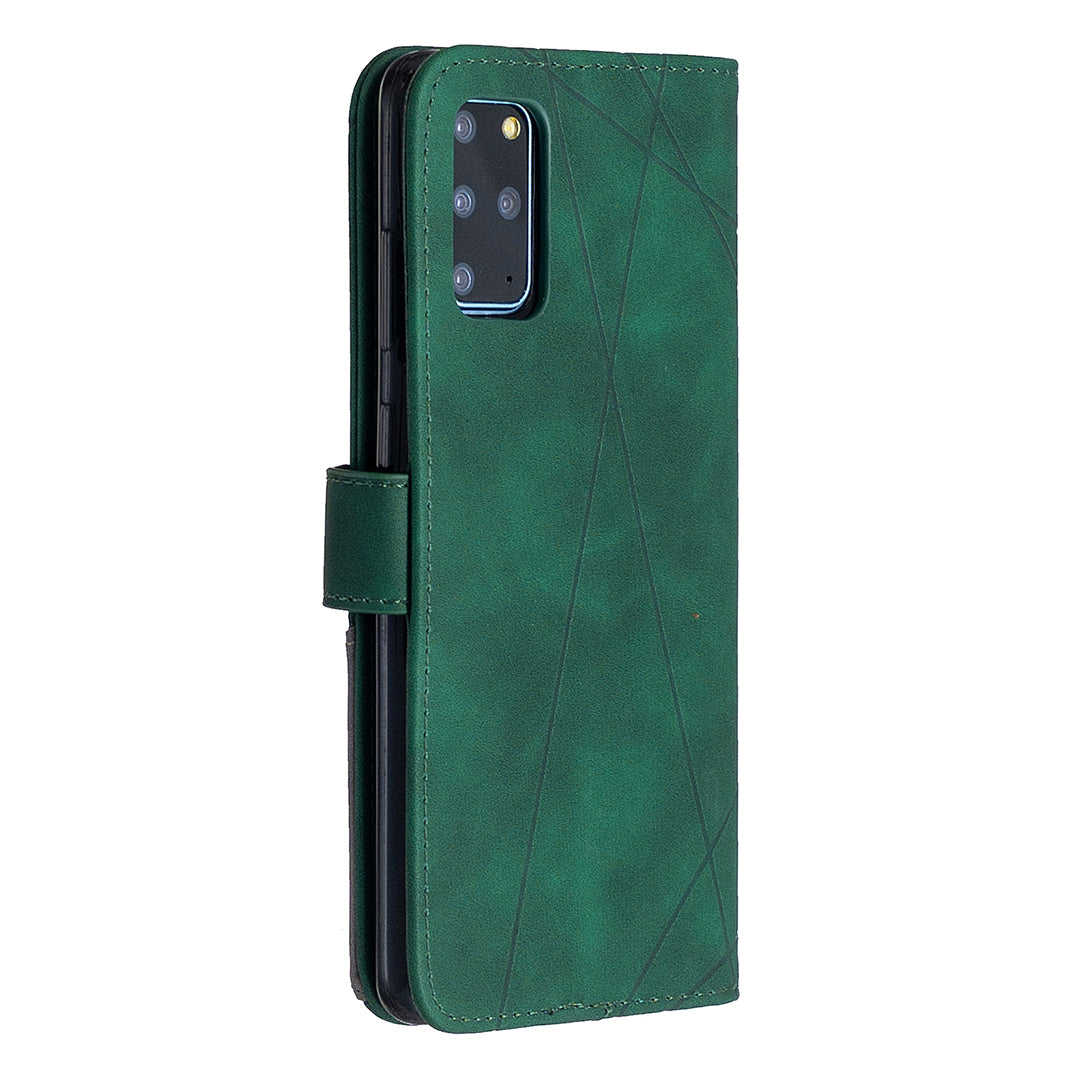 BF05 Style Geometric Texture Leather Cover for Samsung Galaxy S20 Plus - Green