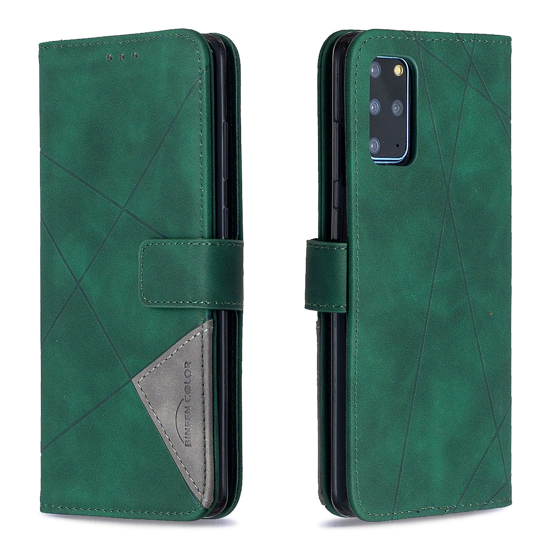 BF05 Style Geometric Texture Leather Cover for Samsung Galaxy S20 Plus - Green